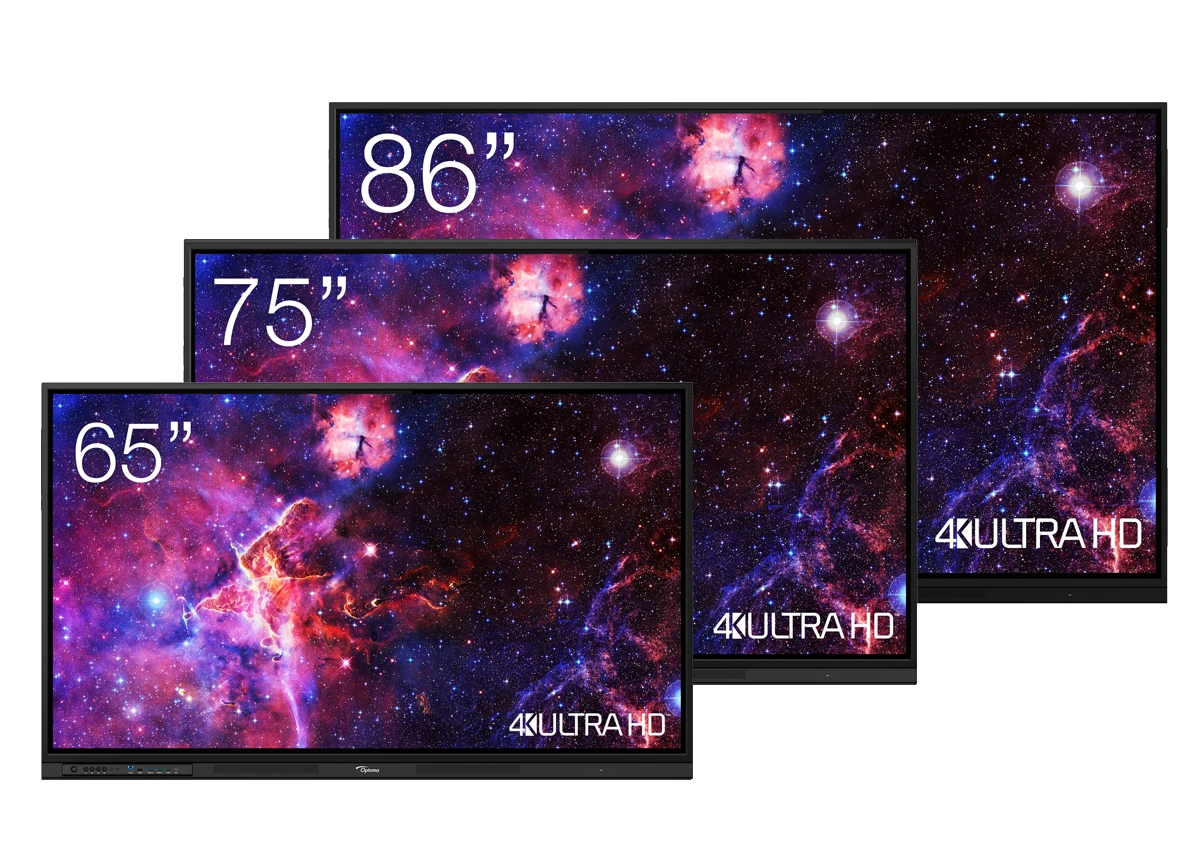 Three series models: 65 inch, 75 inch and 86 inch side by side
